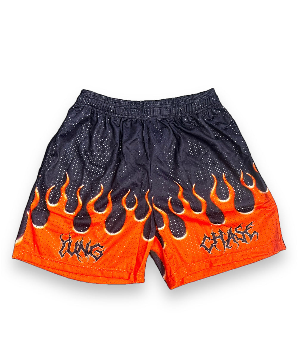 ZYC ORANGE AND NAVY MESH SHORTS